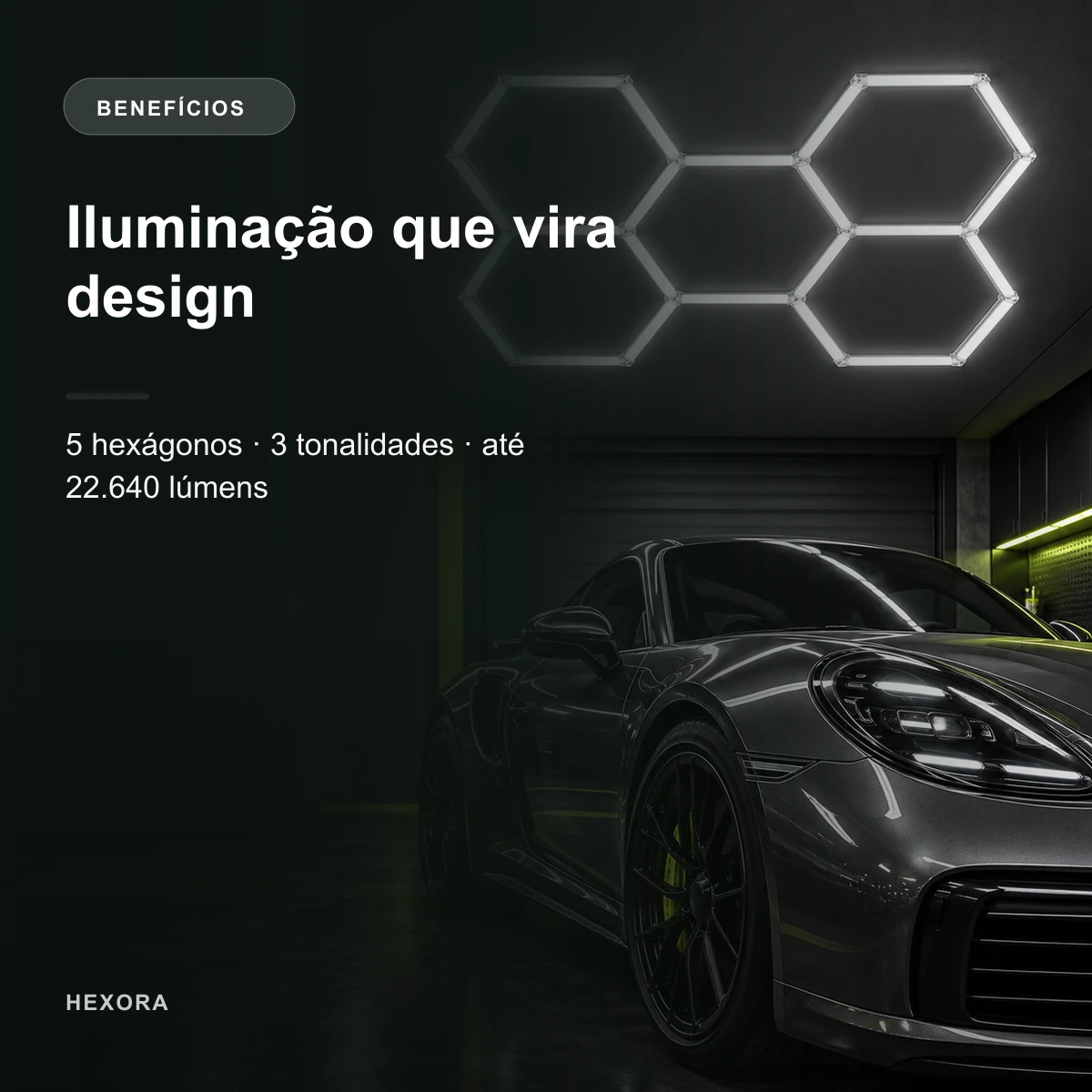 Visão geral dos benefícios de Luminária LED Hexagonal · Kit 5 Hexágonos