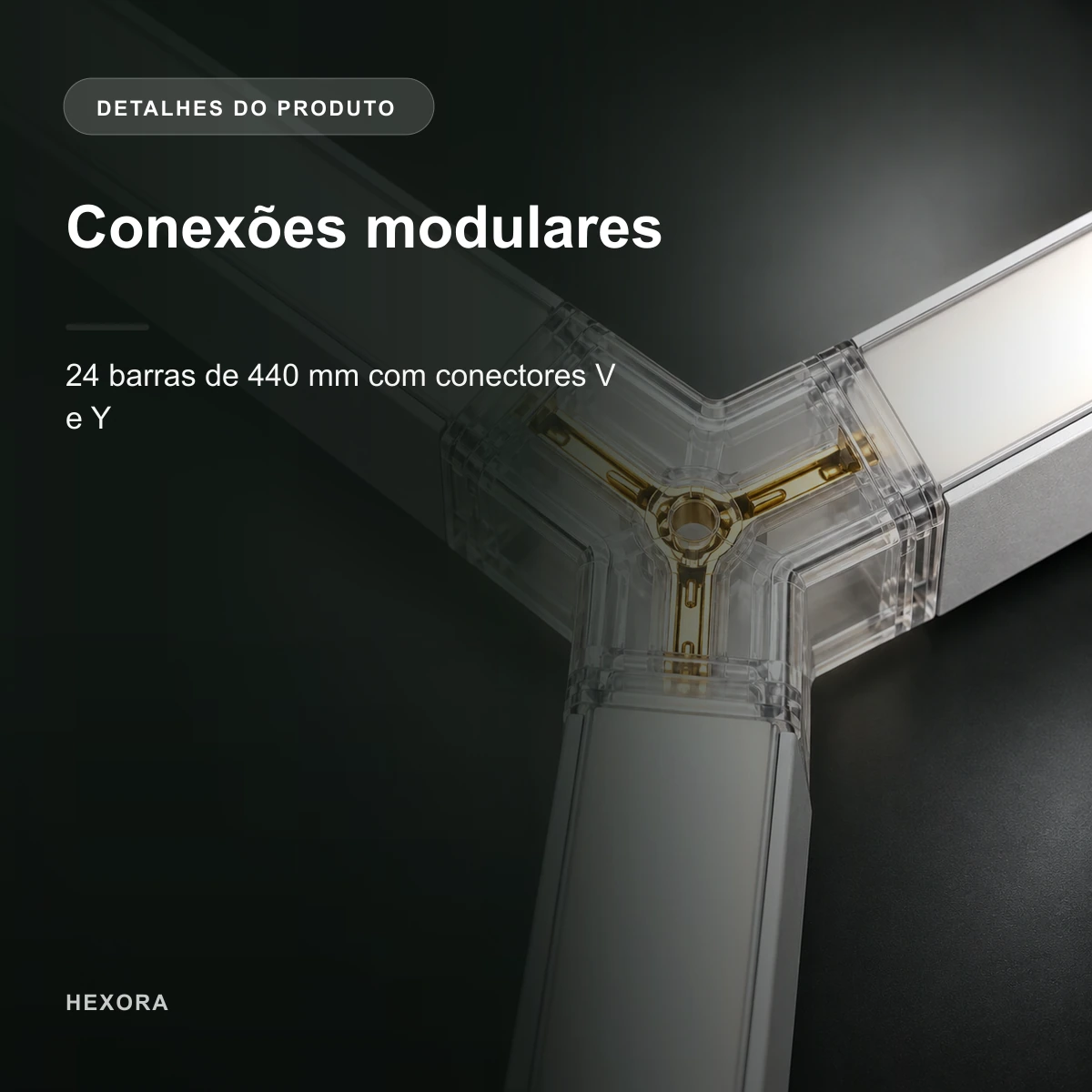 Detalhes construtivos de Luminária LED Hexagonal · Kit 5 Hexágonos