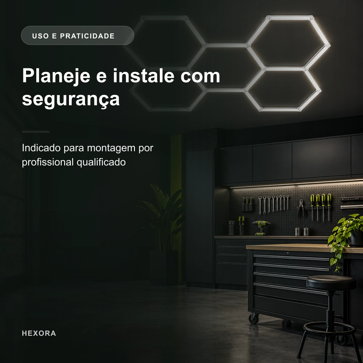Uso e praticidade de Luminária LED Hexagonal · Kit 5 Hexágonos