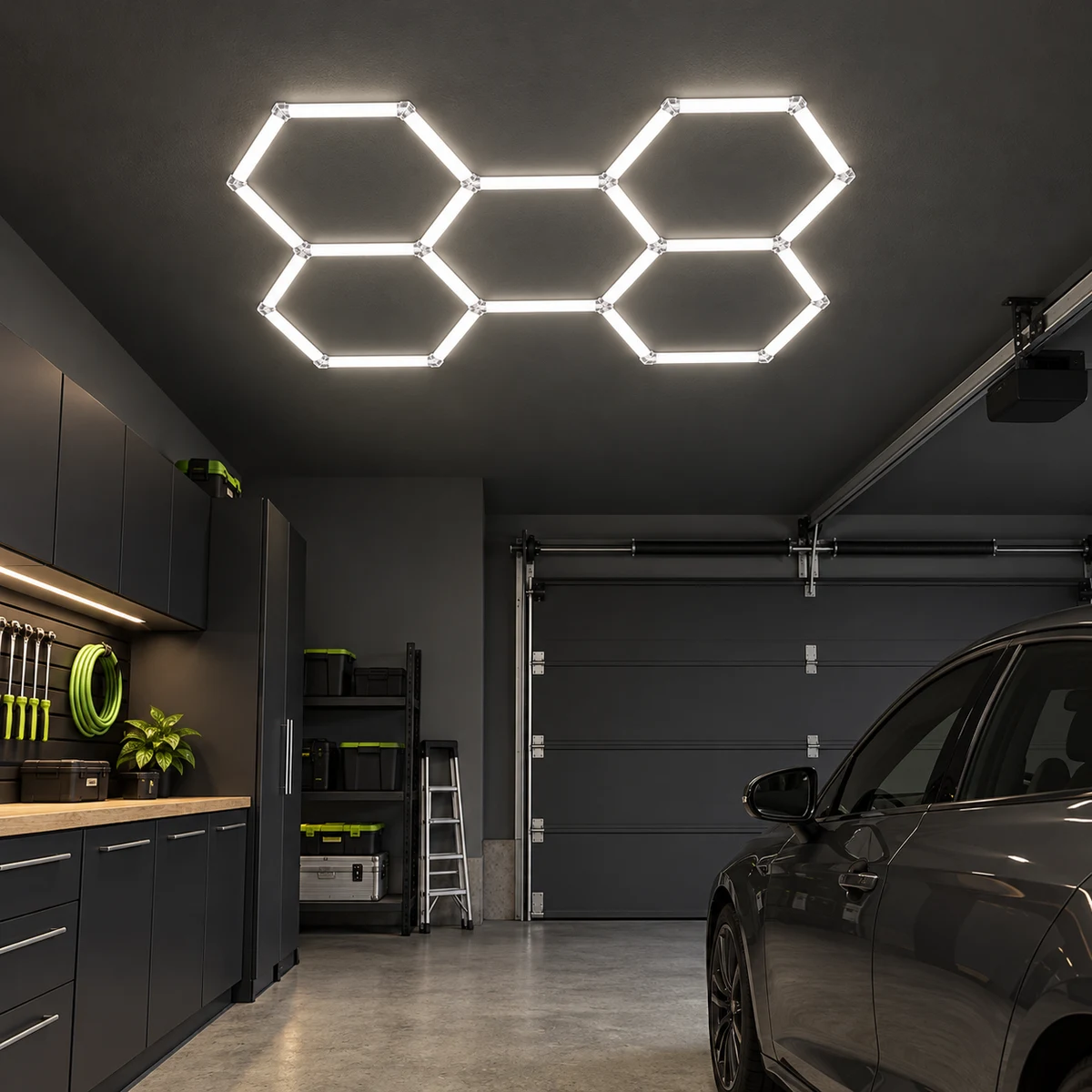 Cena ilustrativa 1 de Luminária LED Hexagonal · Kit 5 Hexágonos